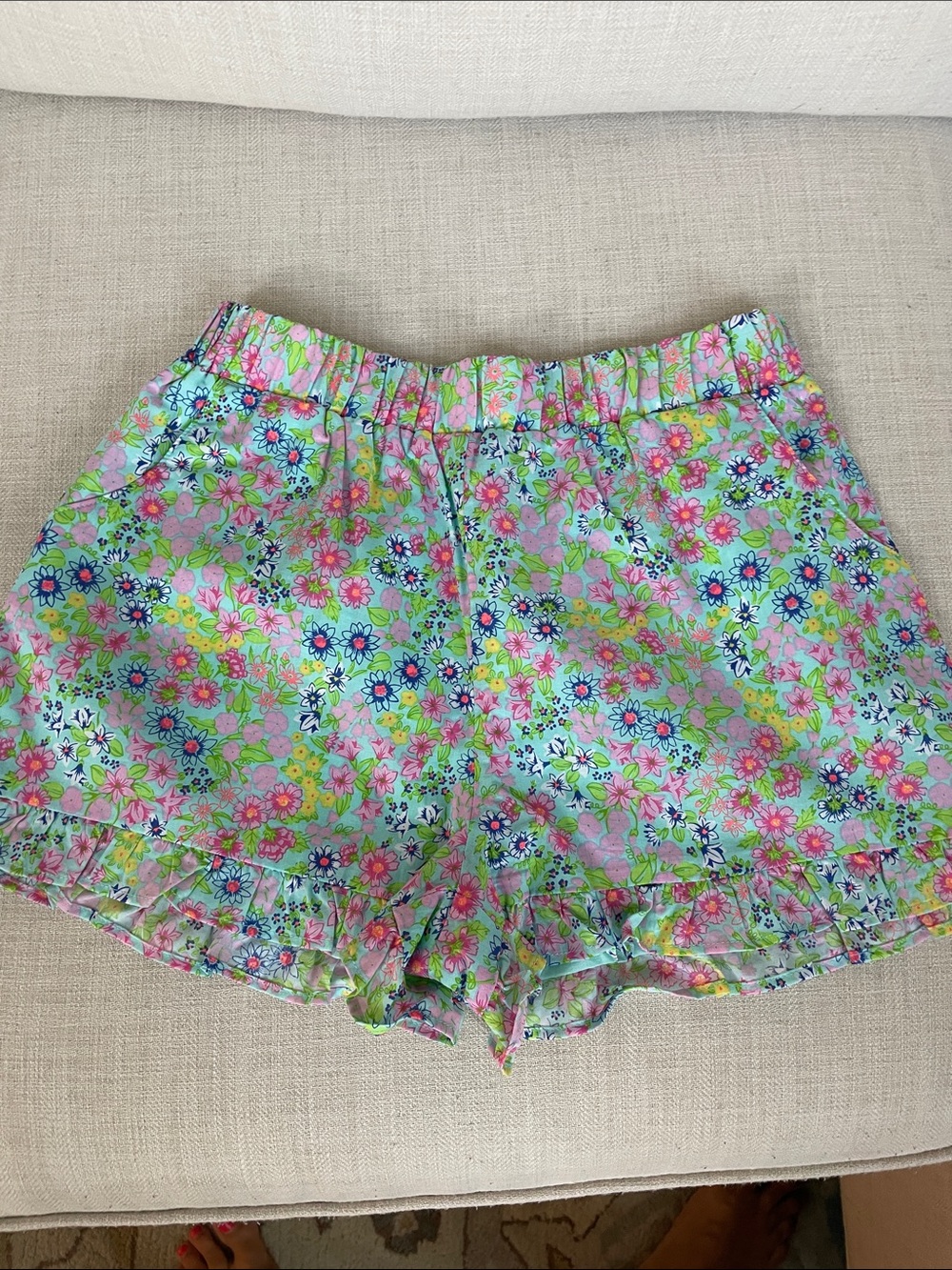 Floral Ruffle Hem Women’s Shorts - Pink & Green